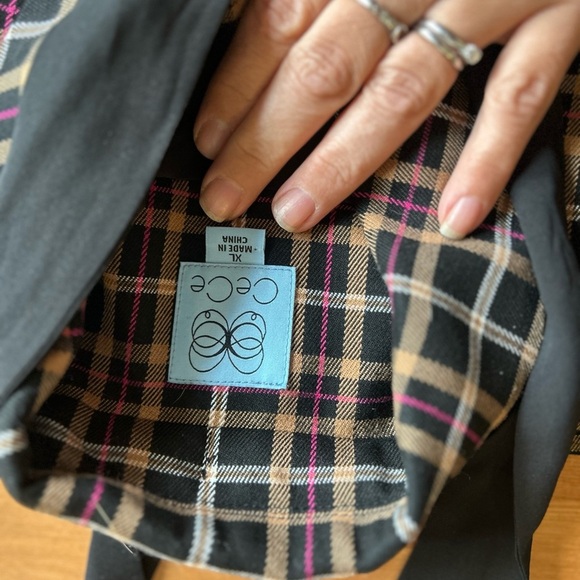 Cece Plaid Tie Neck Blazer Jacket with Rhinestone Button-Up Size XL - Picture 12 of 14